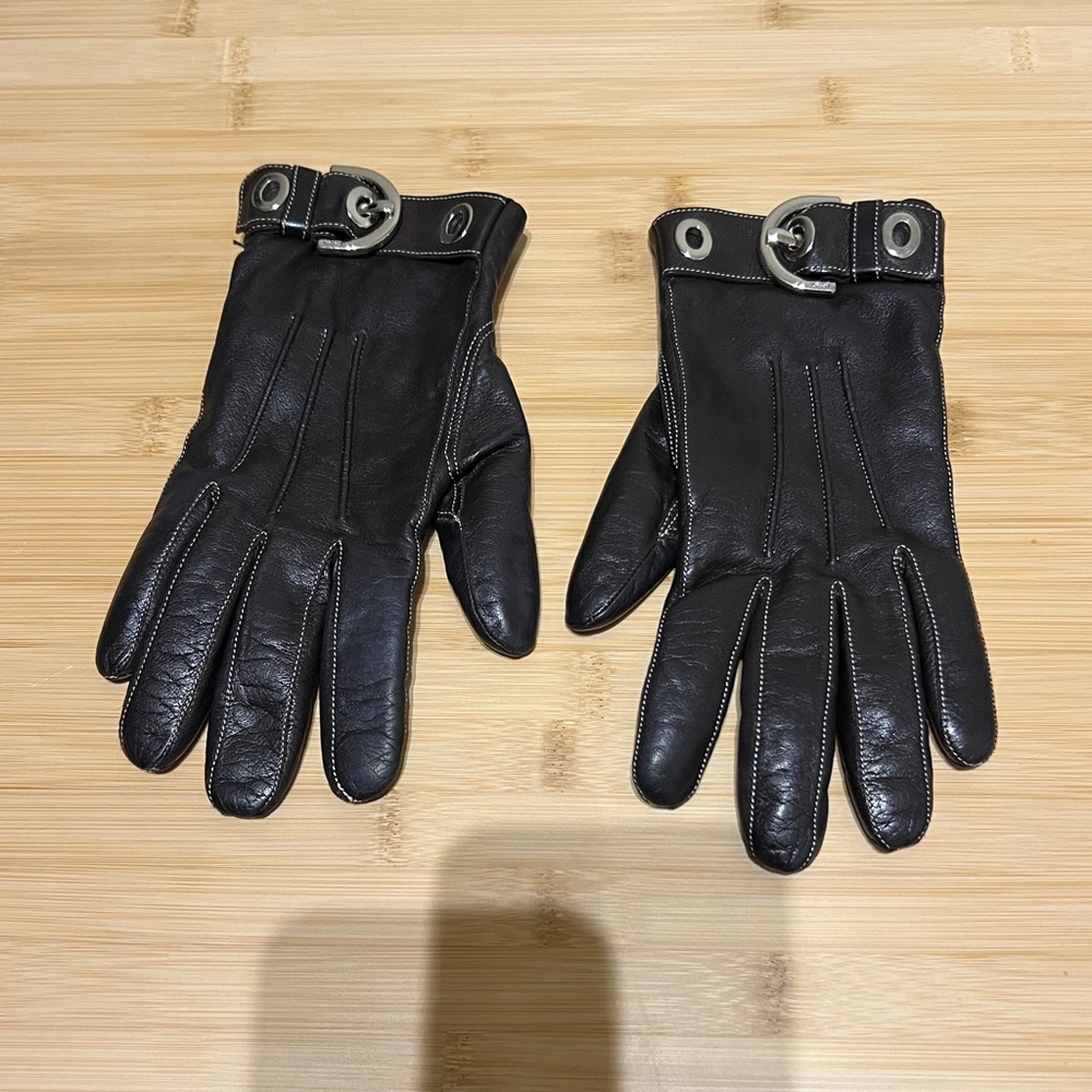 COACH Brown Soft Sheep Leather Gloves Wool Lining Size 7 1/2